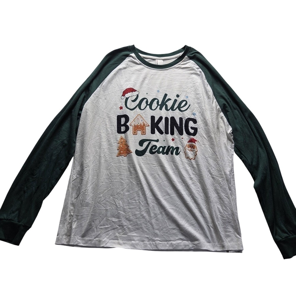 Shirt Womens XL White Crew Neck Long Sleeve Cookie Baking Christmas Graphic Top